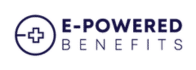 The logo of E-Powered Benefits, depicting a navy blue medical cross linked to an 'E' to symbolize electronic or digital healthcare benefits, accompanied by the capitalized text 'E-POWERED BENEFITS'.