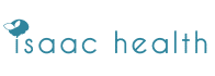 Logo for Isaac Health featuring a soft blue lowercase 'isaac' with a mortar and pestle icon, symbolizing a blend of traditional care and modern health solutions.