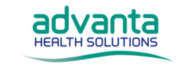The logo for Advanta Health Solutions, featuring the word 'advanta' in lowercase with an emphasis on the 'v' that extends into a green swoosh, symbolizing growth and upward movement in healthcare services.